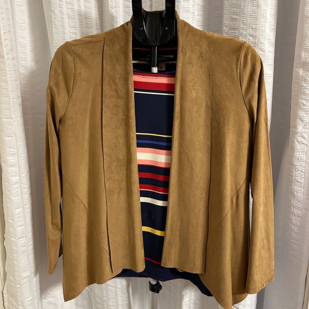 Lightweight, suede-like, beige jacket w/flared bottom, Size Small